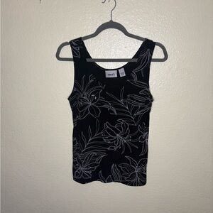 Chico's Travelers Black Tank with White Floral Outline